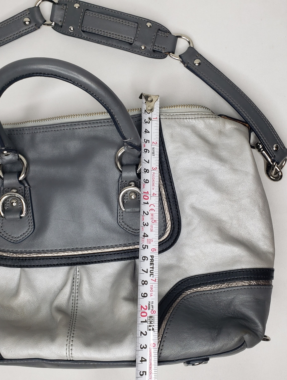 Coach Ashley Gray Leather Satchel Bag - Two-Tone Gray - Picture 14 of 16